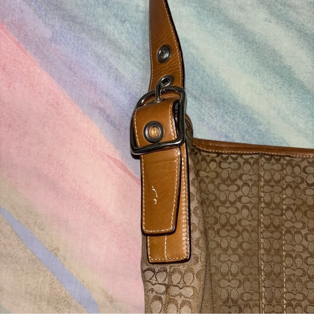 Coach Signature C Handbag with Caramel Brown Leather Strap & Bottom F10417